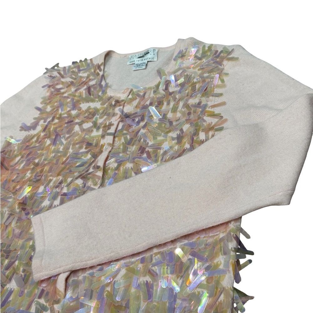 🌟 Cashmere Collection by Saks Fifth Avenue Iridescent Sequin‎ Cardigan - Size L - Picture 5 of 12